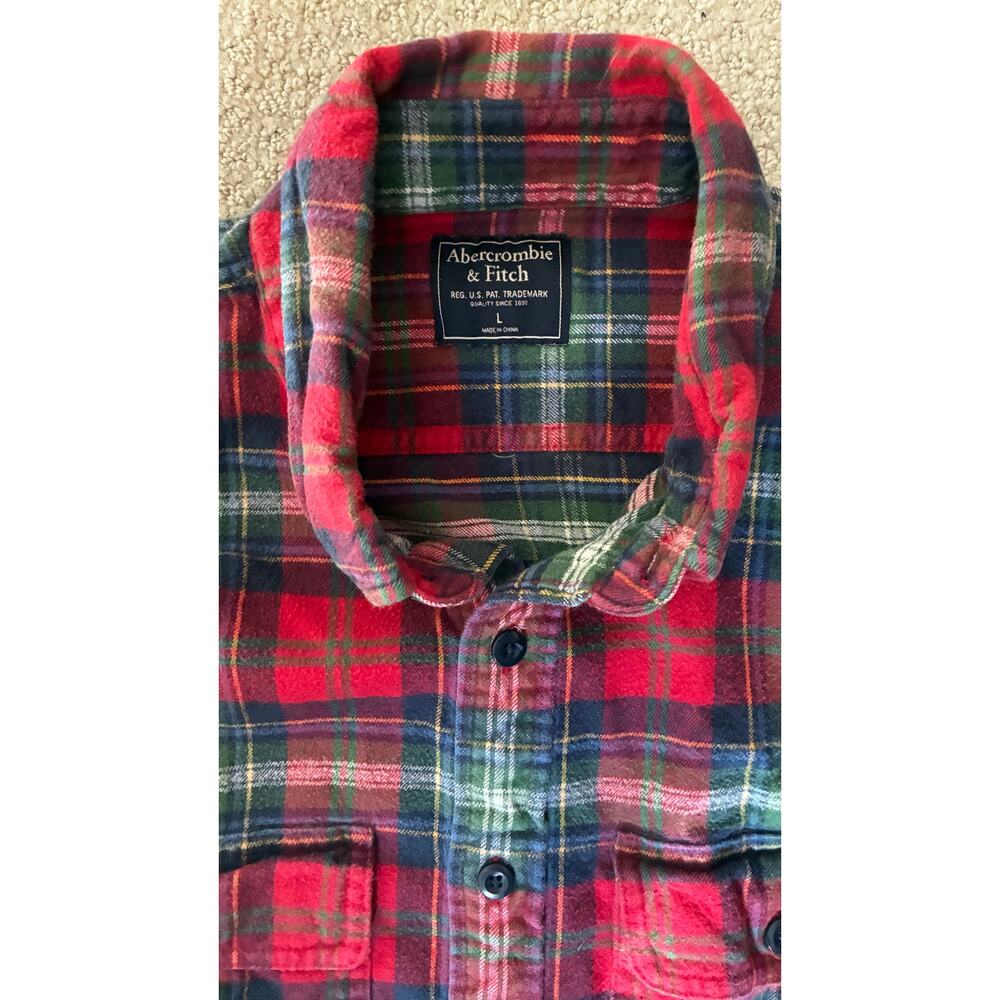 Abercrombie & Fitch Red Flannel Plaid Shirt Large - Picture 2 of 5